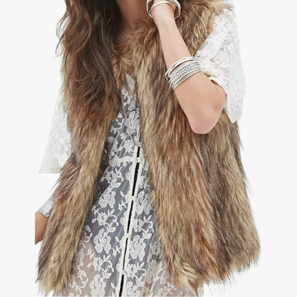 GUC M Tanming Faux Fur Vest Brown Black - Picture 1 of 11